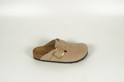 Hausschuh Boston Big Buckle Beige